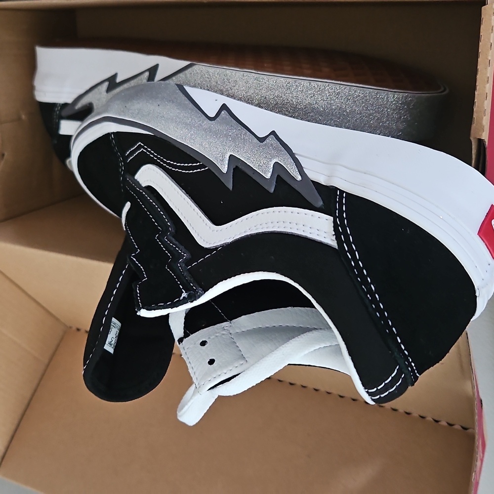 New Vans  Black and White With Silver Lightning Design